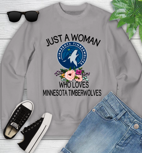 NBA Just A Woman Who Loves Minnesota Timberwolves Basketball Sports Youth Sweatshirt 2