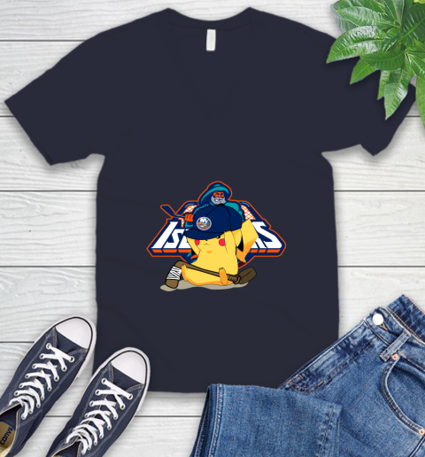 NHL Pikachu Hockey Sports New York Islanders V-Neck T-Shirt 3