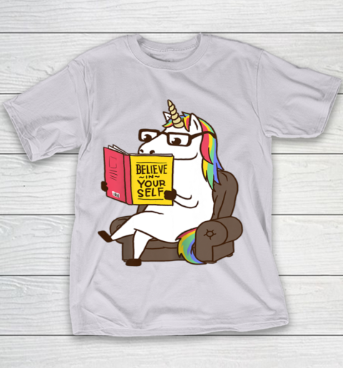Unicorn Shirt Believe in Yourself Motivational Book Lover Youth T-Shirt 4