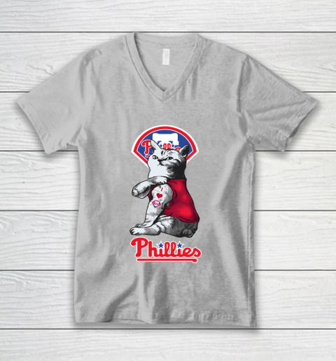 MLB Baseball My Cat Loves Philadelphia Phillies V-Neck T-Shirt 3