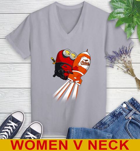 MLB Baseball Baltimore Orioles Deadpool Minion Marvel Shirt Women's V-Neck T-Shirt 4