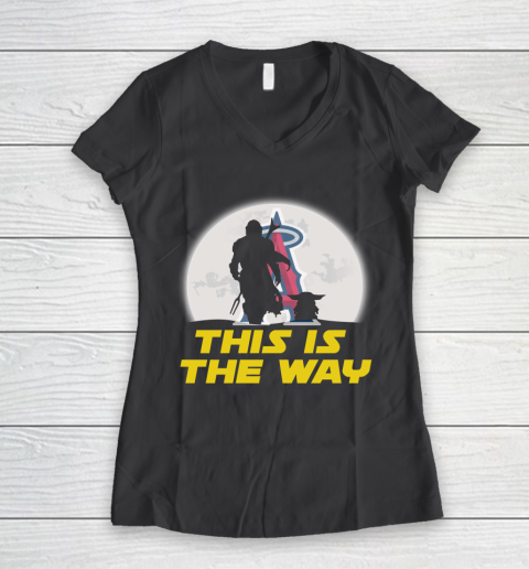 Los Angeles Angels MLB Baseball Star Wars Yoda And Mandalorian This Is The Way Women's V-Neck T-Shirt 6
