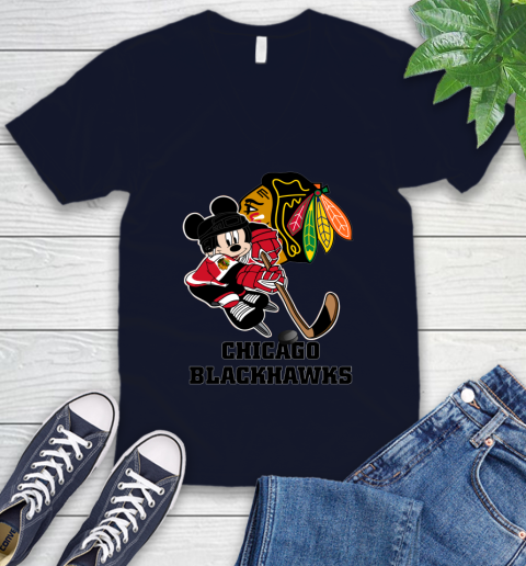 NHL Chicago Blackhawks Mickey Mouse Disney Hockey T Shirt V-Neck T-Shirt 3