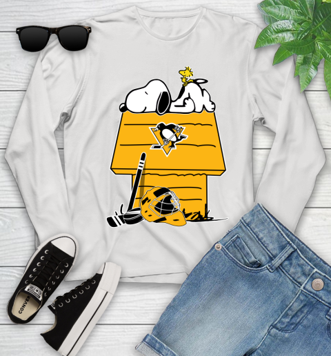 Pittsburgh Penguins NHL Hockey Snoopy Woodstock The Peanuts Movie Youth Long Sleeve
