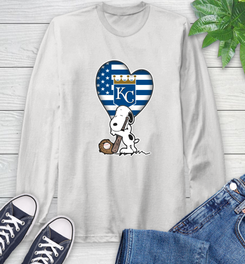 Kansas City Royals MLB Baseball The Peanuts Movie Adorable Snoopy Long Sleeve T-Shirt