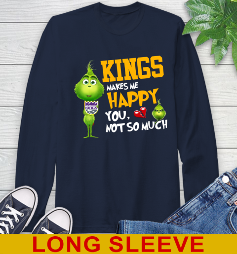 NBA Sacramento Kings Makes Me Happy You Not So Much Grinch Basketball Sports Long Sleeve T-Shirt 3