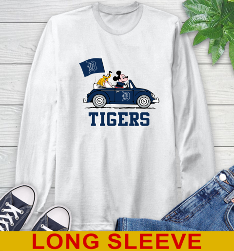 MLB Baseball Detroit Tigers Pluto Mickey Driving Disney Shirt Long Sleeve T-Shirt