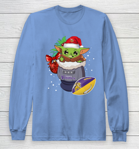 Minnesota Vikings Christmas Baby Yoda Star Wars Funny Happy NFL Long Sleeve T-Shirt 11