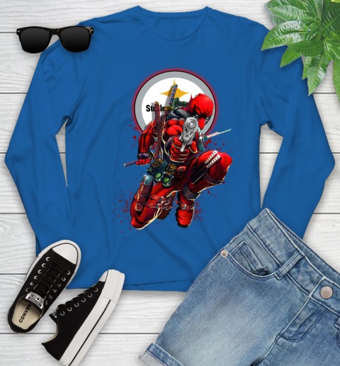 NFL Deadpool Marvel Comics Sports Football Pittsburgh Steelers Youth Long Sleeve 9