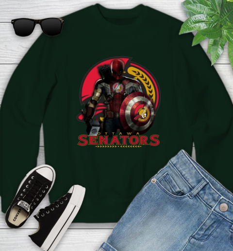 NHL Captain America Thor Spider Man Hawkeye Avengers Endgame Hockey Ottawa Senators Youth Sweatshirt 10