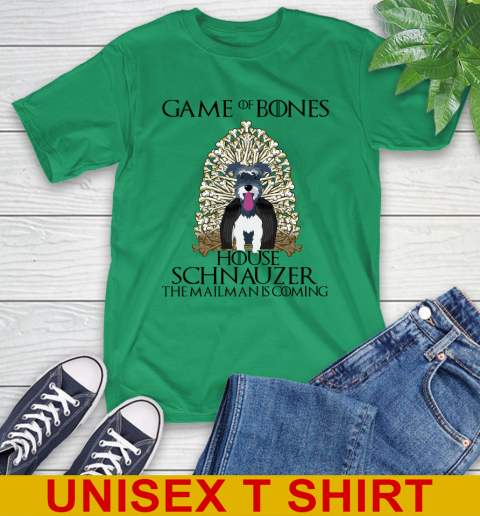 Game of bones house schnauzer dog the mailman is coming tshirt 5