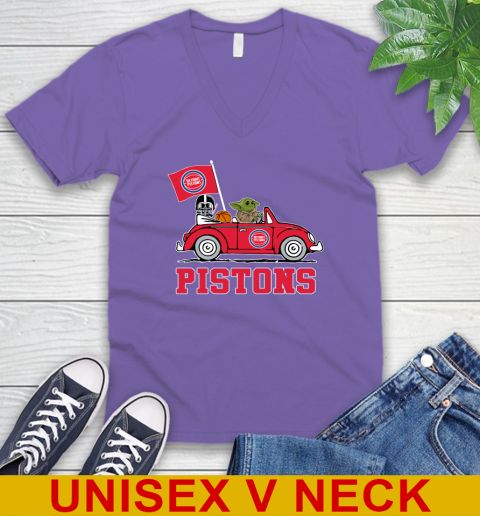 NBA Basketball Detroit Pistons Darth Vader Baby Yoda Driving Star Wars Shirt V-Neck T-Shirt 9