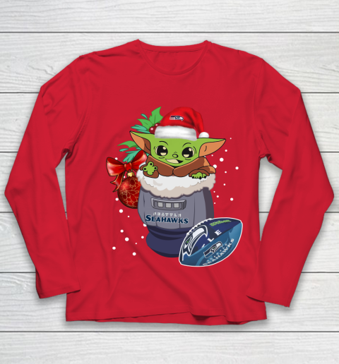 Seattle Seahawks Christmas Baby Yoda Star Wars Funny Happy NFL Youth Long Sleeve 10