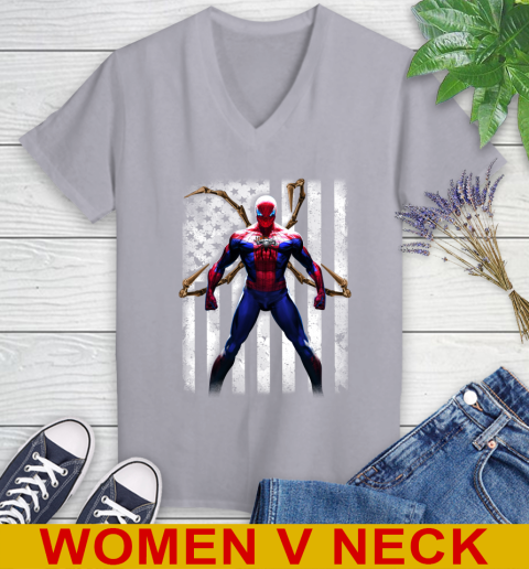 NFL Football Denver Broncos Spider Man Avengers Marvel American Flag Shirt Women's V-Neck T-Shirt 5 NFL Football Denver Broncos Spider Man Avengers Marvel American Flag Shirt Women's V-Neck T-Shirt - Image 5