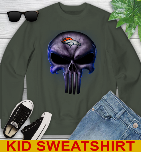 Denver Broncos NFL Football Punisher Skull Sports Youth Sweatshirt 8