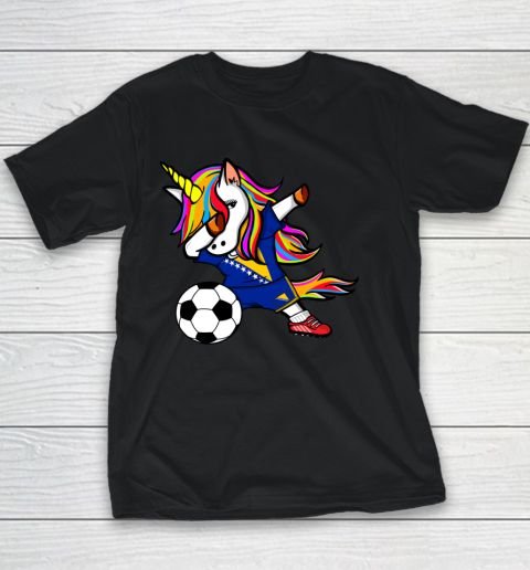 Dabbing Unicorn Bosnia and Herzegovina Football Flag Soccer Youth T-Shirt