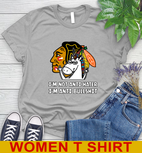 Chicago Blackhawks NHL Hockey Unicorn I'm Not Anti Hater I'm Anti Bullshit Women's T-Shirt 5