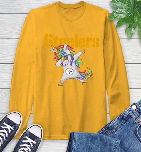 Pittsburgh Steelers NFL Football Funny Unicorn Dabbing Sports Long Sleeve T-Shirt 3