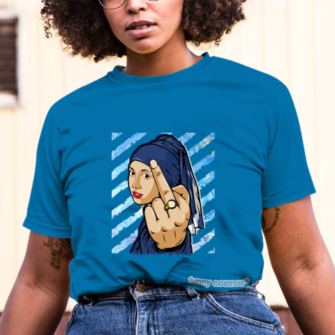 Air Jordan 12 French Blue Matching Sneaker Shirt The girl With The Pearl Earing Middle Finger White And Blue Sneaker Tshirt