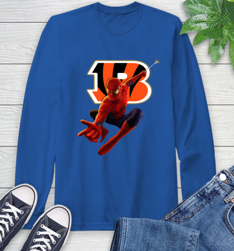 NFL Spider Man Avengers Endgame Football Cincinnati Bengals Long Sleeve T-Shirt 9