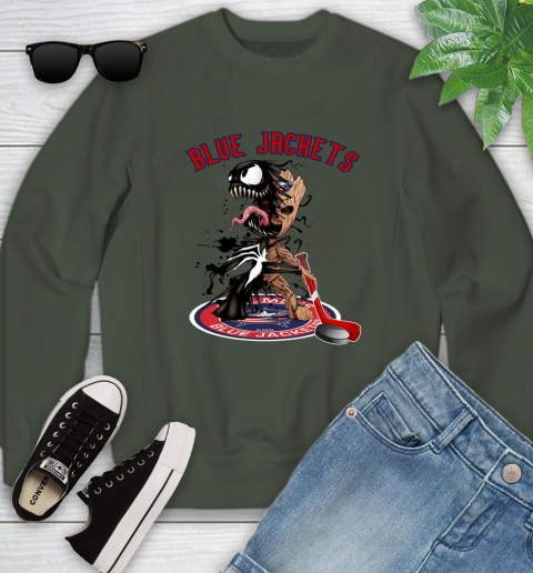 NHL Columbus Blue Jackets Hockey Venom Groot Guardians Of The Galaxy Youth Sweatshirt 10