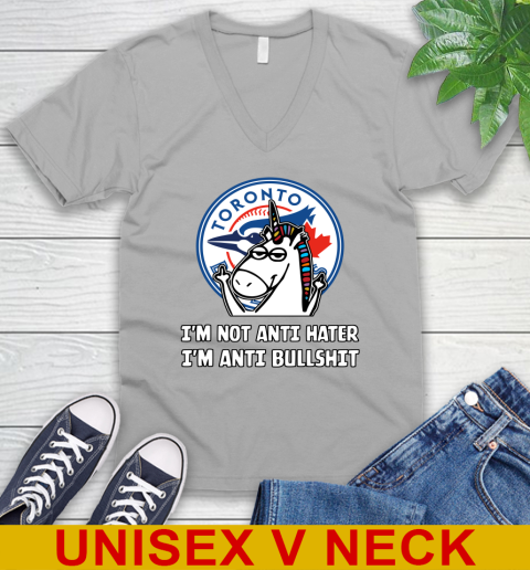 Toronto Blue Jays MLB Baseball Unicorn I'm Not Anti Hater I'm Anti Bullshit V-Neck T-Shirt 4