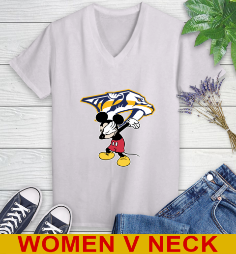Nashville Predators NHL Hockey Dabbing Mickey Disney Sports Women's V-Neck T-Shirt