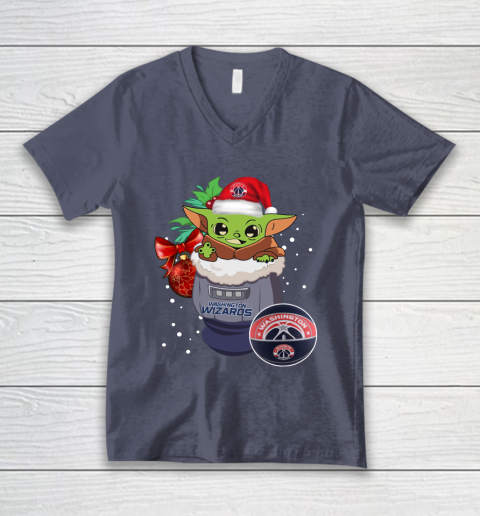 Washington Wizards Christmas Baby Yoda Star Wars Funny Happy NBA V-Neck T-Shirt 8