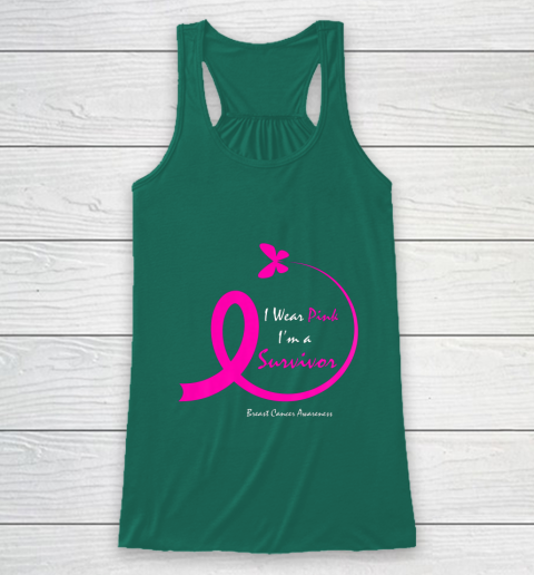 Womens Butterfly I Wear Pink I m A Survivor Breast Cancer Awareness Racerback Tank 5