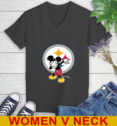 Pittsburgh Steelers NFL Football Dabbing Mickey Disney Sports Women's V-Neck T-Shirt 9