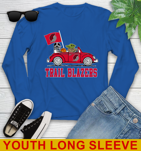 NBA Basketball Portland Trail Blazers Darth Vader Baby Yoda Driving Star Wars Shirt Youth Long Sleeve 10