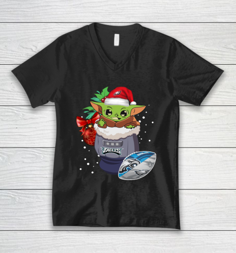 Philadelphia Eagles Christmas Baby Yoda Star Wars Funny Happy NFL V-Neck T-Shirt