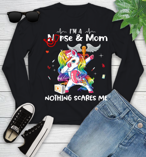 Nurse Shirt Womens Dabbing Unicorn Nurse Mother Day I'm a Mom Youth Long Sleeve