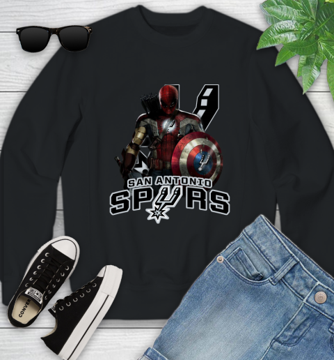 San Antonio Spurs NBA Basketball Captain America Thor Spider Man Hawkeye Avengers Youth Sweatshirt 2