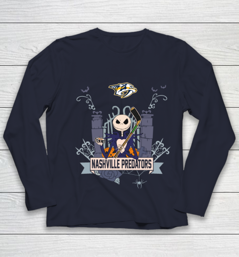 NHL Nashville Predators Hockey Jack Skellington Halloween Youth Long Sleeve 2
