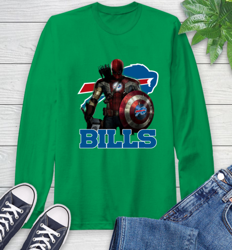 NFL Captain America Thor Spider Man Hawkeye Avengers Endgame Football Buffalo Bills Long Sleeve T-Shirt 7