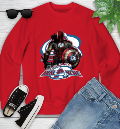 NHL Captain America Thor Spider Man Hawkeye Avengers Endgame Hockey Colorado Avalanche Youth Sweatshirt 9