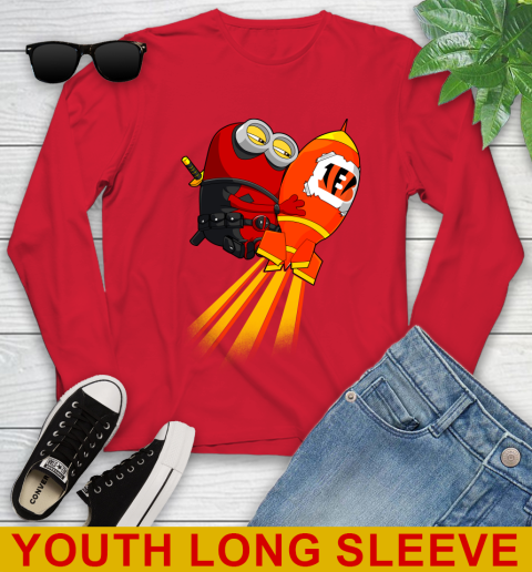 NFL Football Cincinnati Bengals Deadpool Minion Marvel Shirt Youth Long Sleeve 11