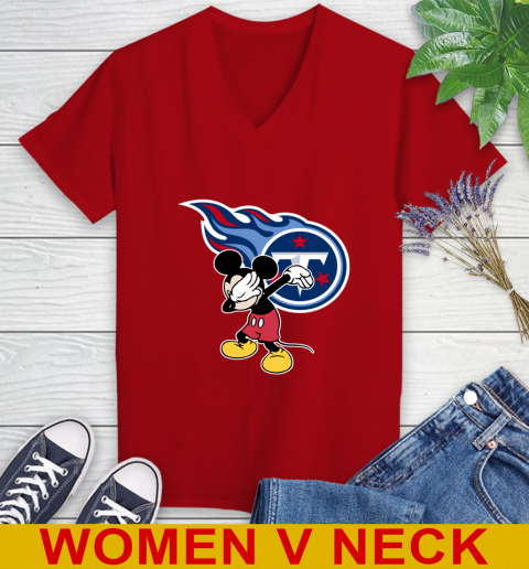 Tennessee Titans NFL Football Dabbing Mickey Disney Sports Women's V-Neck T-Shirt 12