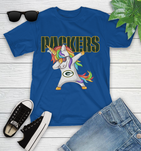 Green Bay Packers NFL Football Funny Unicorn Dabbing Sports Youth T-Shirt 9