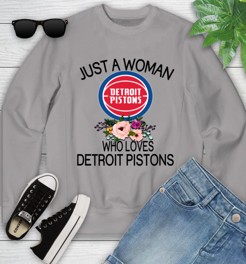 NBA Just A Woman Who Loves Detroit Pistons Basketball Sports Youth Sweatshirt 2