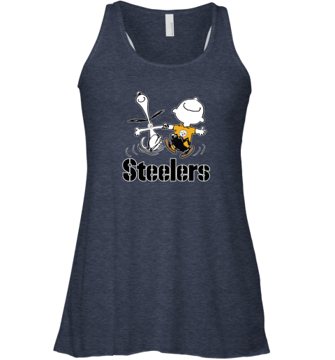 gpvm snoopy and charlie brown happy pittsburgh steelers fans flowy tank 32 front heather navy