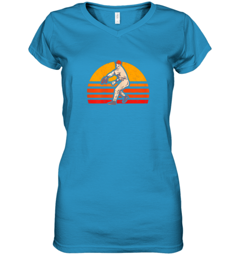 zkyg retro vintage baseball pitcher gift baseball lover women v neck t shirt 39 front sapphire