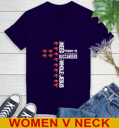 NFL All I Need Today Is A Little Bit Of Tampa Bay Buccaneers Cross Shirt Women's V-Neck T-Shirt 3