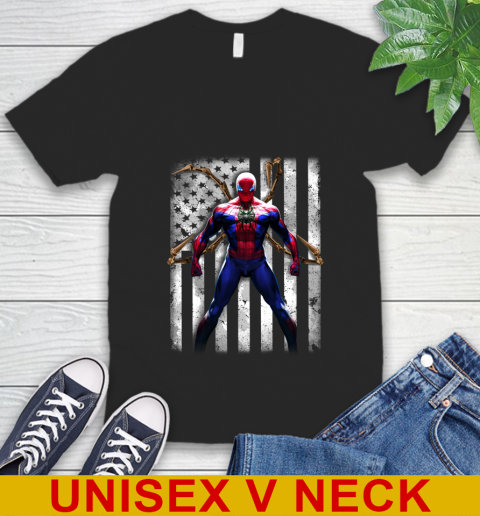 NBA Basketball Milwaukee Bucks Spider Man Avengers Marvel American Flag Shirt V-Neck T-Shirt
