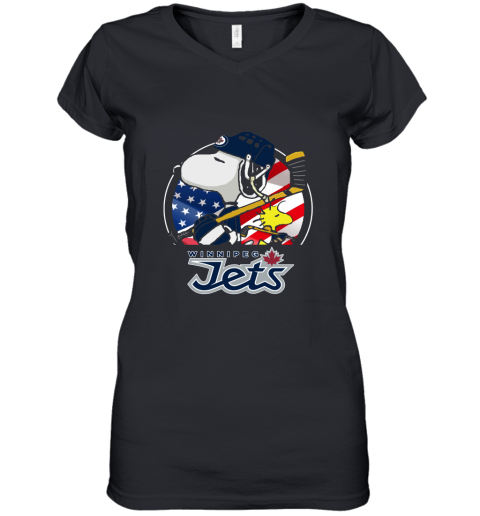 Winnipeg Jets Ice Hockey Snoopy And Woodstock NHL Women's V-Neck T-Shirt