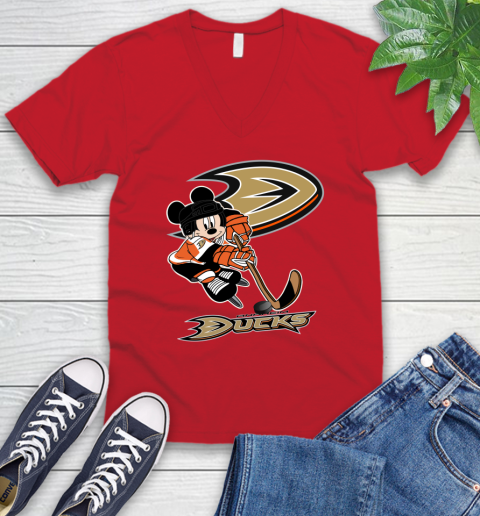 NHL Anaheim Ducks Mickey Mouse Disney Hockey T Shirt V-Neck T-Shirt 7