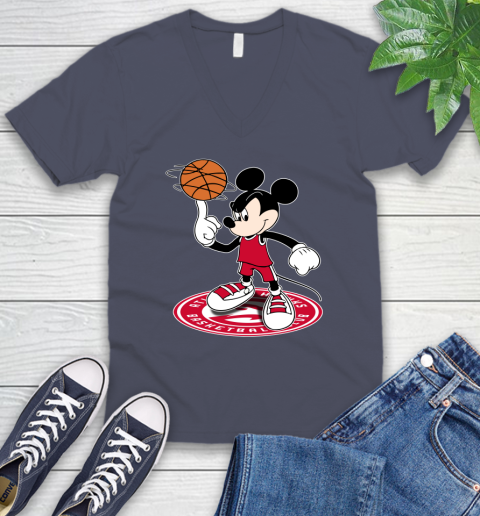 NBA Basketball Atlanta Hawks Cheerful Mickey Disney Shirt V-Neck T-Shirt 8