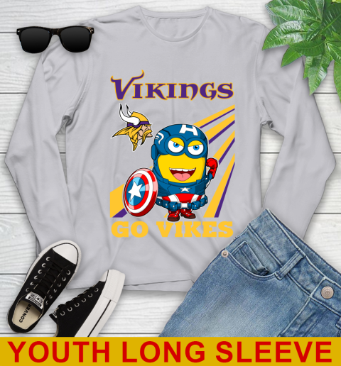 NFL Football Minnesota Vikings Captain America Marvel Avengers Minion Shirt Youth Long Sleeve 5