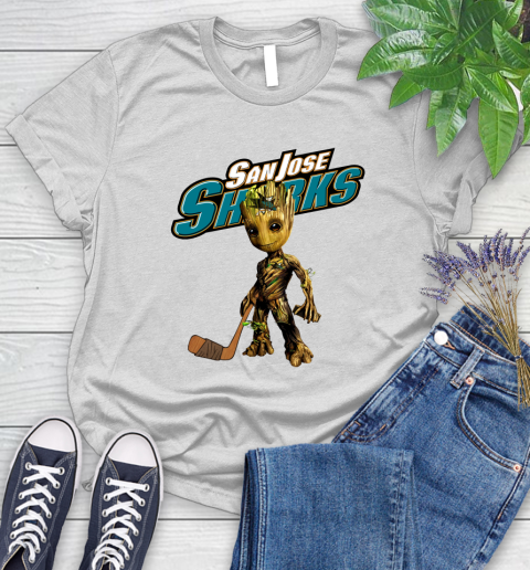 San Jose Sharks NHL Hockey Groot Marvel Guardians Of The Galaxy Women's T-Shirt